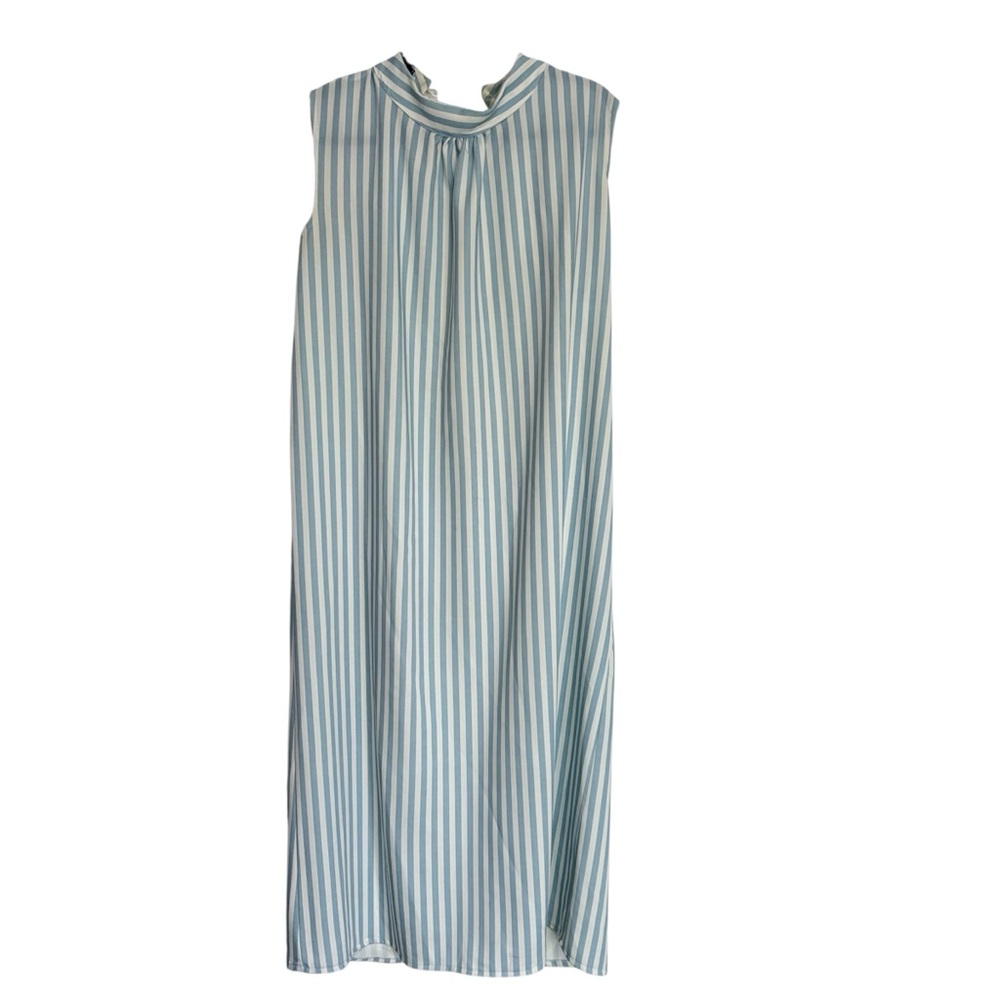 Blue and White Striped Sleeveless Maxi Dress